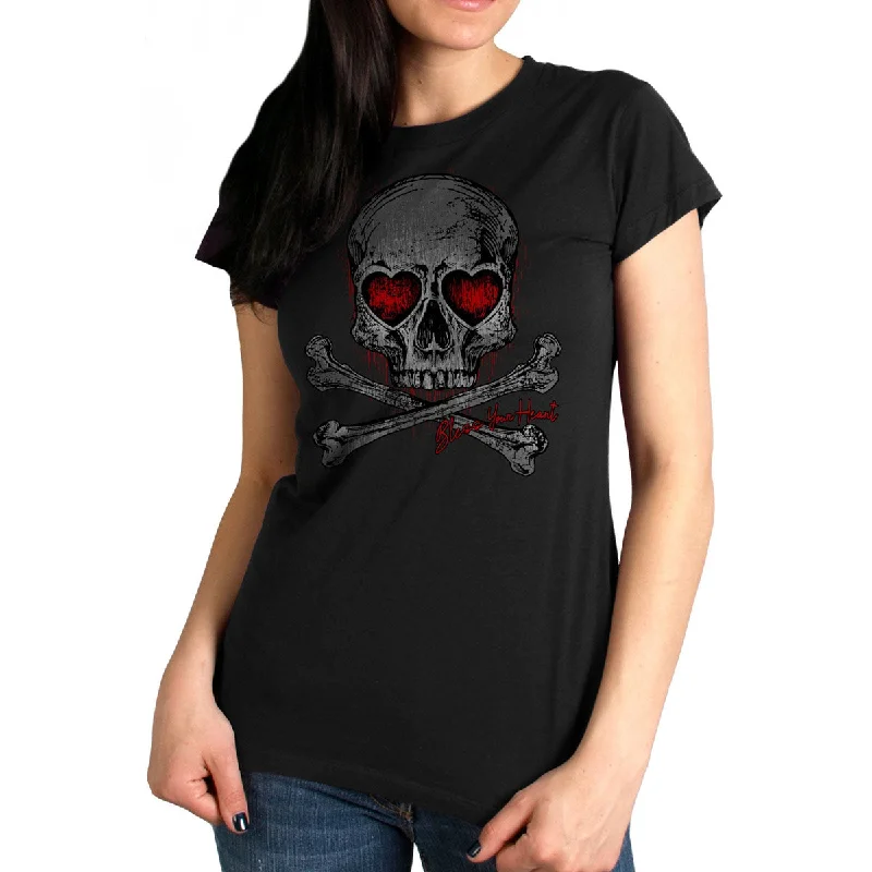 Hot Leathers GLR1555 Ladies Black Heart Eyes Skull T-ShirtCollaborative T-Shirts