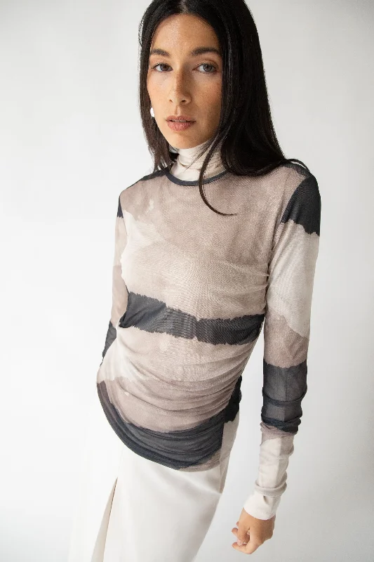 PATTERNED MESH LONG SLEEVE TOP