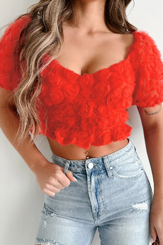 Symbol Of My Love Floral Mesh Crop Top (Red)