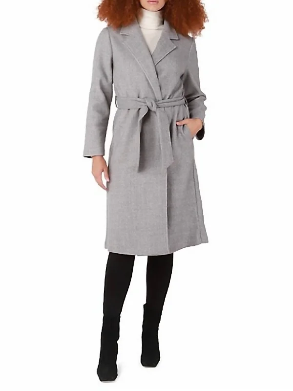 Longline Belted Coat in Stone Grey Heather