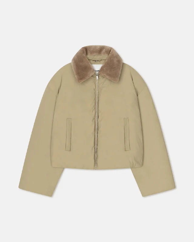 Motorcycle JacketsZacharie - Faux Fur and Tech Nylon Jacket - Sage/Beige